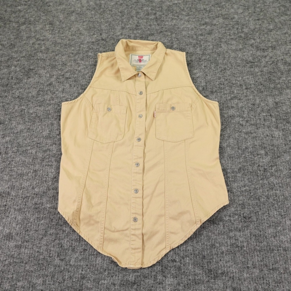 Vintage Levi's Orange Tab Women's Large Beige Button Down‎ Sleeveless Shirt 1995